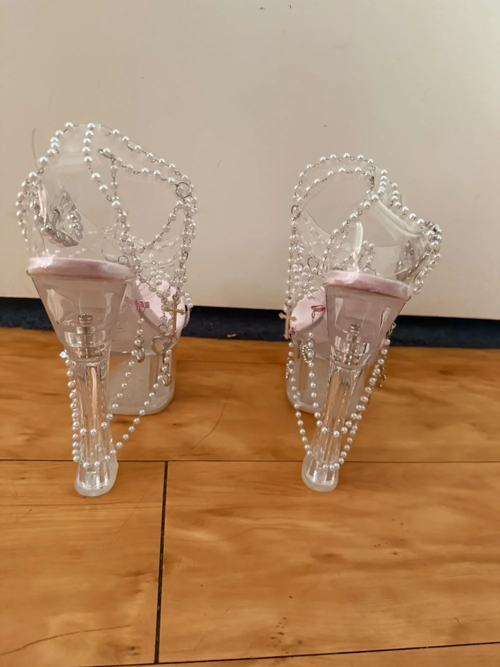 Dolls Kill Holy Revelation Pearl-Embellished Pink Platform Heels